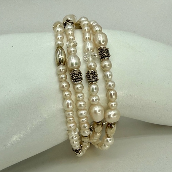 Michael Dawkins Sterling Silver Multi-Shape Cultured Pearl Bracelet Sz 8 Signed - Picture 11 of 14